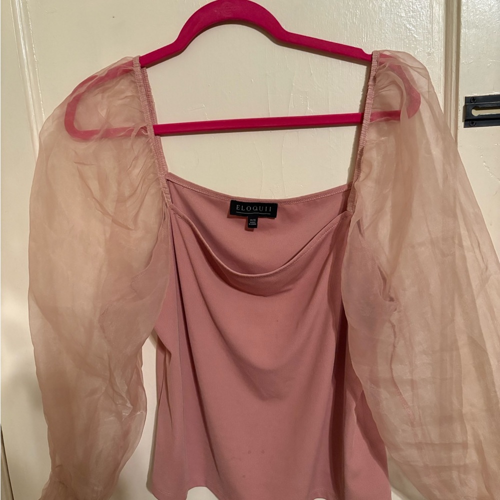 Eloquii Blush Sheer Sleeve Blouse